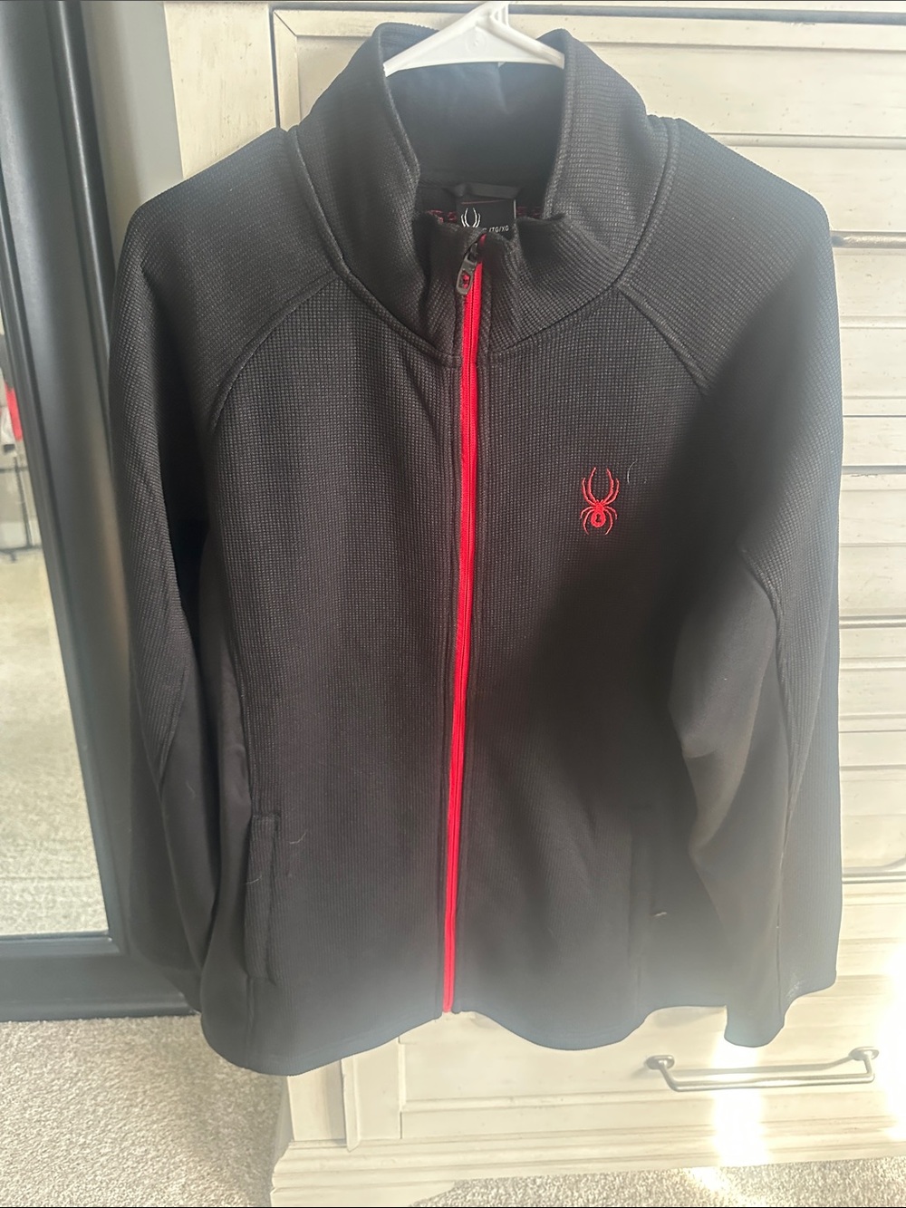 Spyder Men's Black Jacket with Red Zip and Logo